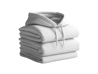 stack of folded white hoodies on transparency background, showcasing their soft texture and design