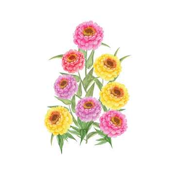 watercolor flowers bouquet, pink, yellow, purple clip art preview