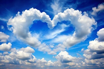 heart shaped clouds in blue sky