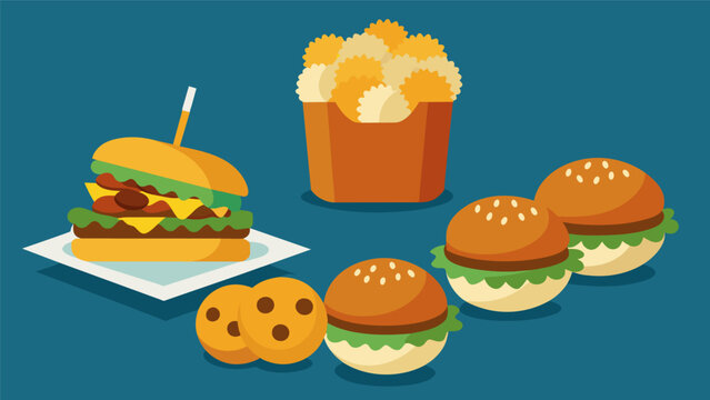 Sample the best of Southern comfort with mini pulled pork sliders loaded mac and cheese bites and fried green tomato balls inspired by traditional. Vector illustration