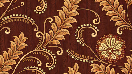Elegant mahogany floral background with golden details
