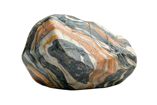 Large boulder painted with subtle abstract patterns, isolated on white background