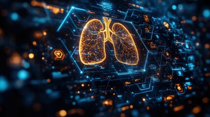 Lungs digital scan glowing vibrant orange