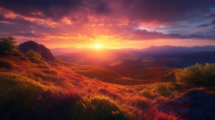 Fototapeta premium sunset in the nature, green nature sunset, sunset in spring, golden hour