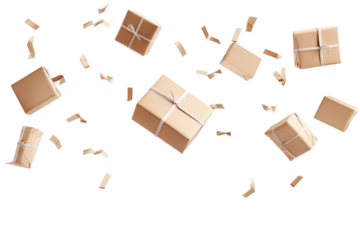 Parcel in the air as if it was being thrown, white background