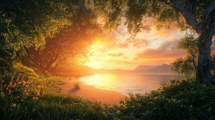 sunset in the nature, green nature sunset, sunset in spring, golden hour