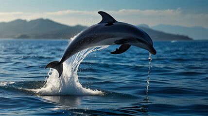 Fototapeta premium Majestic Dolphin Leaping Out of the Ocean Waves.