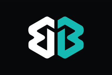 Letter B, BB, X, BX, XB logo vector illustration icon emblem on black background, B or BB logo in X or hexagon shape.