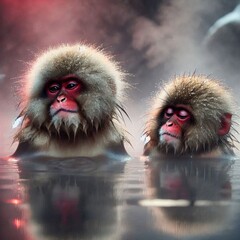 Fototapeta premium Hot Spring Serenity with Monkeys