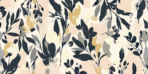Abstract floral pattern with dark leaves and pale background