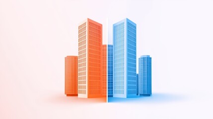 Abstract Representation of Business Merger with Colorful Buildings and Corporate Atmosphere
