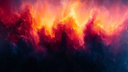 Abstract art piece displaying a colorful and vibrant fiery landscape
