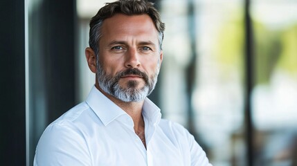 Obraz premium Middle-Aged Handsome Businessman in White Shirt