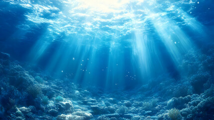 Sunbeams Illuminate Deep Blue Underwater Scene