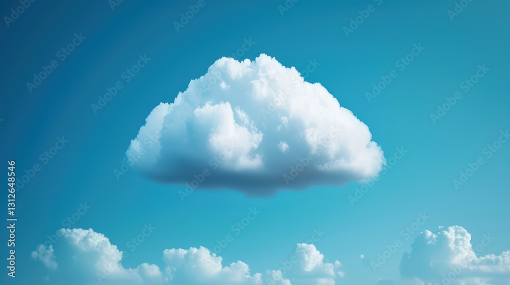 Poster futuristic visualization of cloud computing network in a clear blue sky with soft clouds