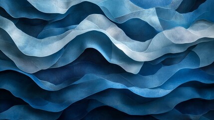 Obraz premium paper cut abstract waves, deep blue tones, layered and artistic, high resolution, flowing organic shapes, minimalistic and modern, calming and peaceful composition