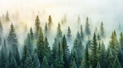 Fototapeta premium Photorealistic forest with soft morning mist, peaceful and calm, high-resolution and artistic nature photography