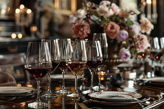 wine tasting event, friends gather to celebrate national wine day with crystal wine glasses, soft jazz, and the delightful aroma of a freshly poured merlot