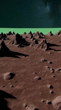 Marslike desert terrain at night with starry sky and horizon transition