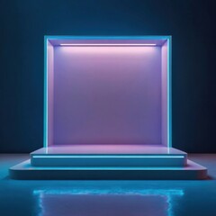 A Futuristic Stage Bathed In Ethereal Neon Glow, Ready For A Captivating Performance, With Cool Blue And Purple Lighting