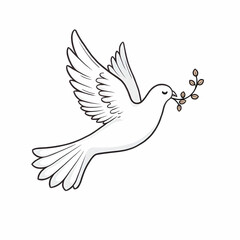 Obraz premium Dove carrying a twig in its beak, line art illustration
