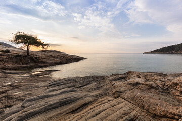 Paradise beach at sunrise. Greece