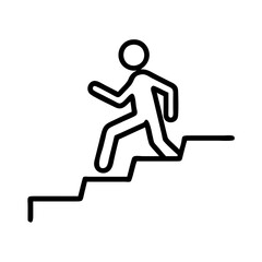 Icon of person climbing stairs, upward movement concept