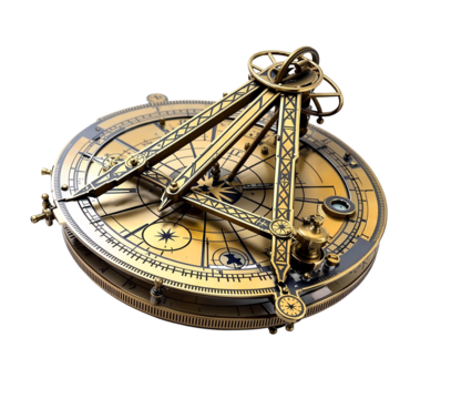 Ancient Brass Astrolabe, Vintage Navigation & Astronomy Instrument on transparent background