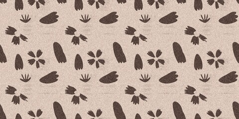 Mocha brown linen floral patterns seamless patterns border design. Endless textured flower graphic ribbon edge. Mottled soft natural calm mood for cottage core banners.