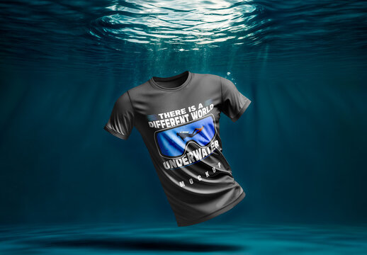 Floating T-shirt Underwater Mockup