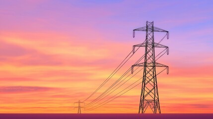 Sunset Silhouette: Power Lines Against a Vibrant Sky