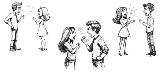 Obraz premium set of hand-drawn sketch of couples fighting