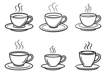 Line Art Coffee Cup, coffee cup sat, bundle, hot coffee, tea cup, symbol , icon.