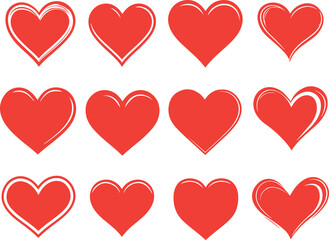set of hand-drawn doodled hearts