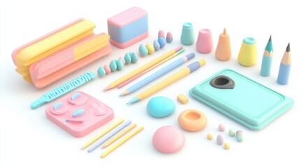 Naklejka premium Pastel Colored Art Supplies Collection