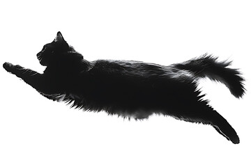 Obraz premium animal silhouette art, cats dark outline levitates against a white backdrop