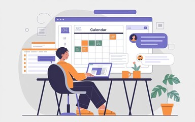 Task Planner: A person diligently working on a laptop in front of a digital calendar, focusing on efficient planning and task management. 