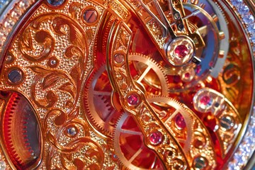 Intricate beauty of a jewelry watch mechanism revealed through captivating macro photography...