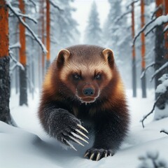 Obraz premium Cold and Wild: The Wolverine’s Domain