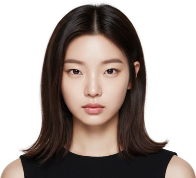 A Portrait of Serenity: Capturing the serene beauty of a young woman, her gaze direct and captivating against a simple background, revealing her natural elegance.