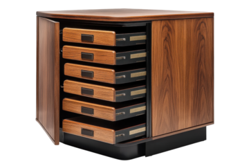 Modern wooden storage cabinet with multiple drawers for organizing home or office space