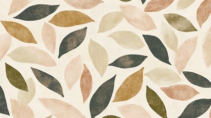 Abstract leaf pattern in muted earth tones.  Cream background