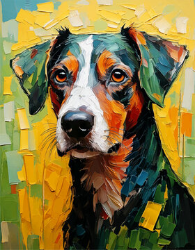 colorful dog art, Watercolor portrait of a dog painting, dog oil paint wall art vector design