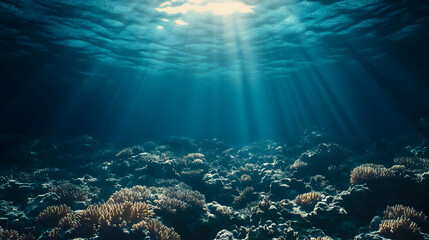 Underwater Coral Reef Scene with Sunlight Rays