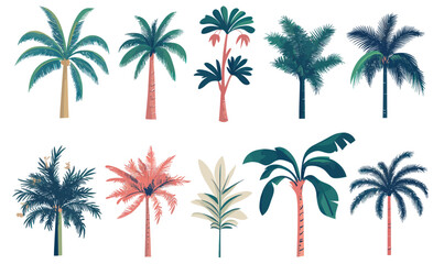 Obraz premium Vector Collection of Tropical Palm Trees Isolated on White Background for Design and Decoration