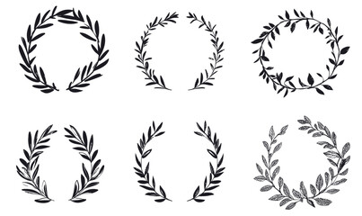 Elegant Olive Wreath Vector Illustration Set for Minimalist Design Projects