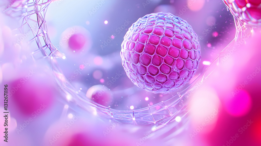 Poster abstract cellular structure with colorful bubbles and mesh design
