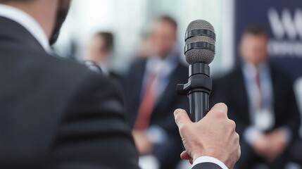Corporate leader discussing economic growth at an international business summit media coverage