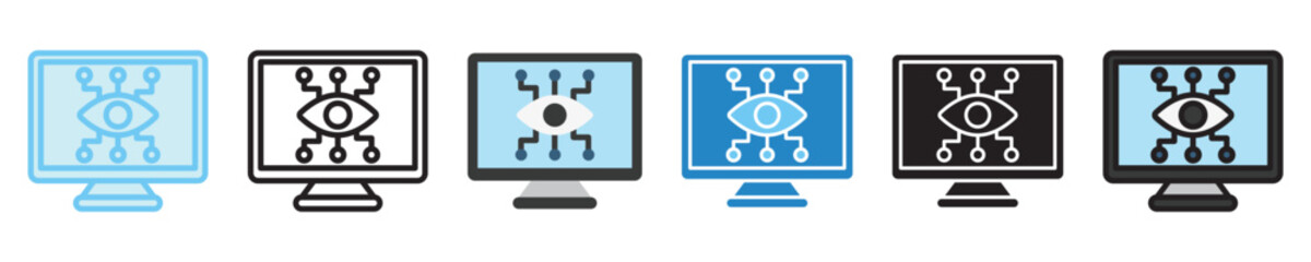 Computer Vision multi style icon set. use for modern concept, print, UI, UX kit, web and app development. Vector EPS 10, related to artificial intelligence, technology theme.