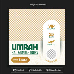 Islamic Tour & Travel, Hajj & Umrah Packages, Premium Pilgrimage Experience, Social Media Template Design